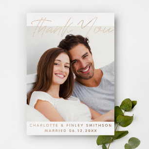 Modern & Minimal Personalised Wedding Thank You Foil Holiday Postcard
