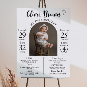 Modern Minimal Photo 1st Birthday Milestone Sign