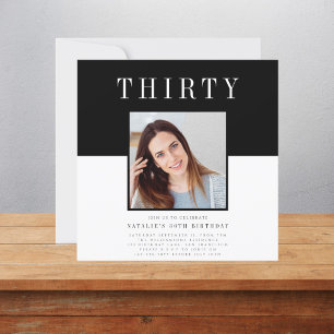 Modern minimal photo 30th birthday  invitation