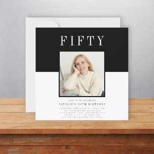 Modern minimal photo 50th birthday invitation