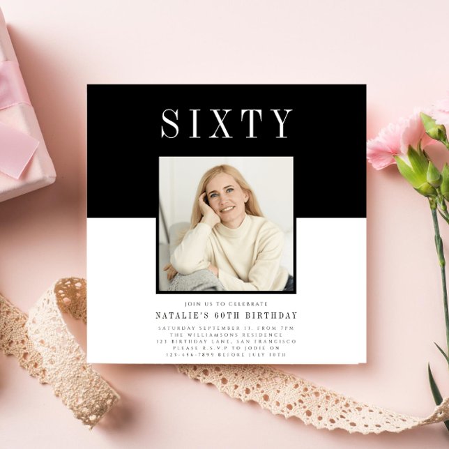 Modern minimal photo 60th birthday  invitation (Creator Uploaded)