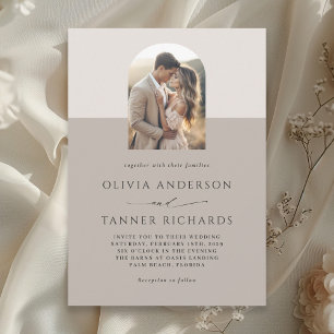 Modern Minimal Photo Arch Elegant Neutral Wedding Invitation