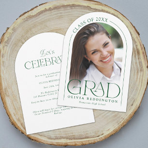 Modern Minimal Photo Arch Green Graduation Party Invitation