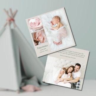 Modern Minimal Photo Baby Boy Birth Announcement 