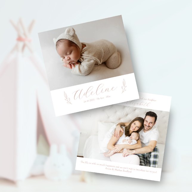 Modern Minimal Photo Baby Girl Birth Announcement (Creator Uploaded)