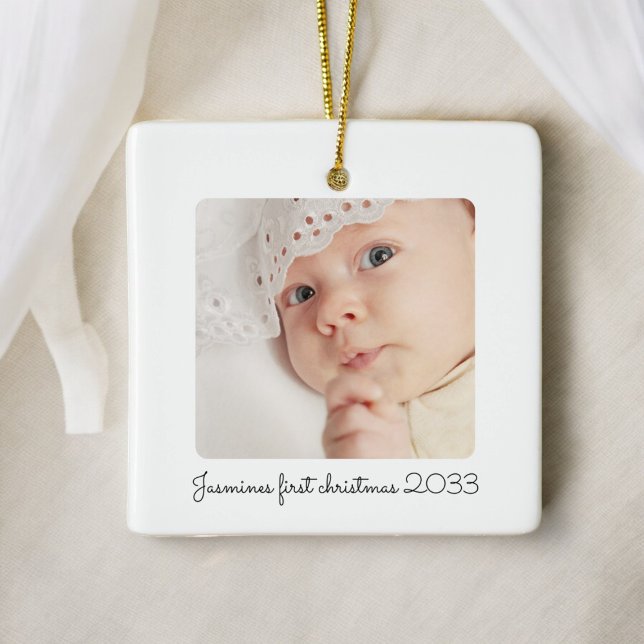 modern minimal  photo babys first christmas  ceramic ornament (babys first christmas ornament , minimal and stylish xmas decoration )