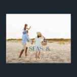Modern minimal photo beach Christmas Holiday Card<br><div class="desc">stylish christmas card design featuring trendy mix of bold and script font,  space for your chosen photo on front with beach and sea graphic on reverse</div>
