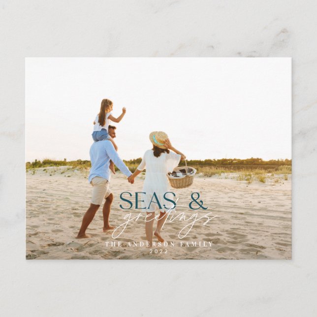 Modern minimal photo beach Christmas Holiday Card (Front)