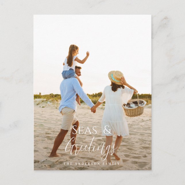 Modern minimal photo beach Christmas Holiday Card (Front)