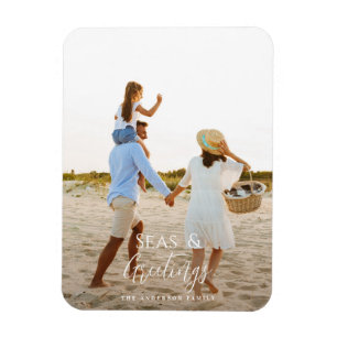 Modern minimal photo beach Christmas Holiday Card Magnet