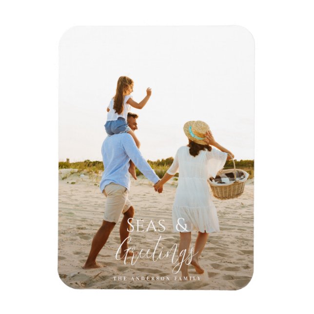 Modern minimal photo beach Christmas Holiday Card Magnet (Vertical)