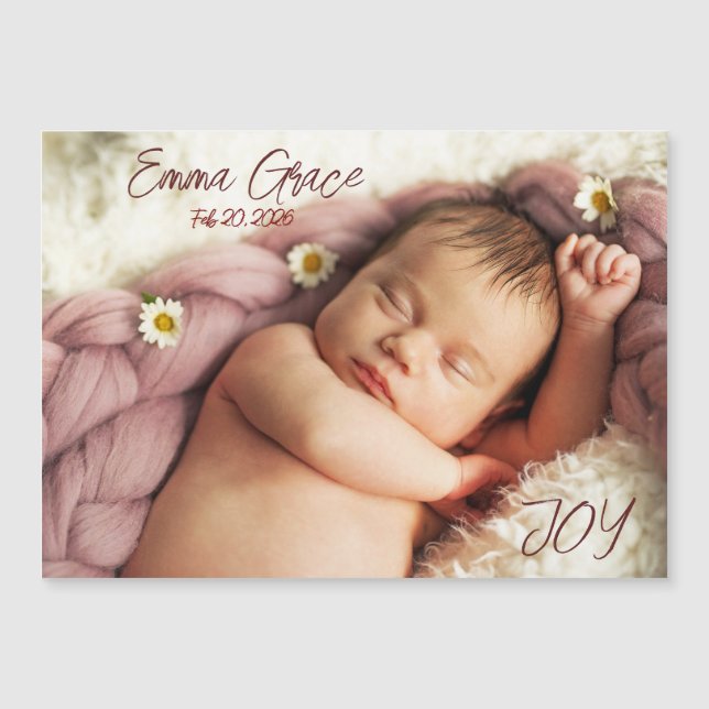 Modern Minimal Photo Birth Announcement Magnet (Front)
