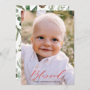 Modern minimal photo blessed Christmas chic script Holiday Card