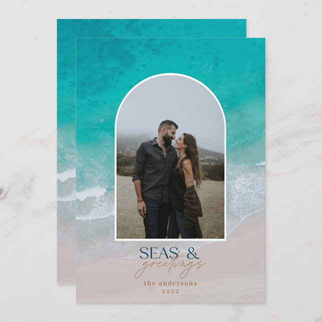 Modern minimal photo Christmas beach Holiday Card (Front/Back)