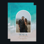 Modern minimal photo Christmas beach Holiday Card<br><div class="desc">stylish christmas card design featuring trendy mix of bold and script font,  space for your chosen photo on front with beach and sea graphic on reverse</div>