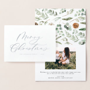 Modern minimal photo Christmas elegant script Foil Card