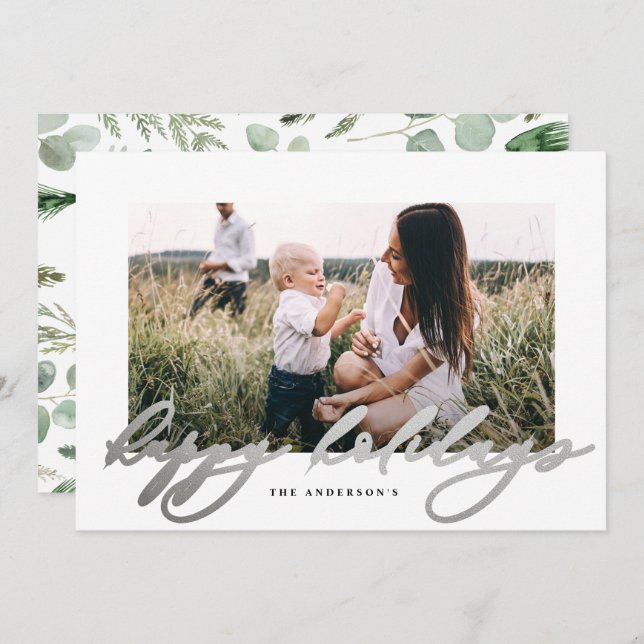 Modern minimal photo Christmas elegant script Holiday Card (Front/Back)