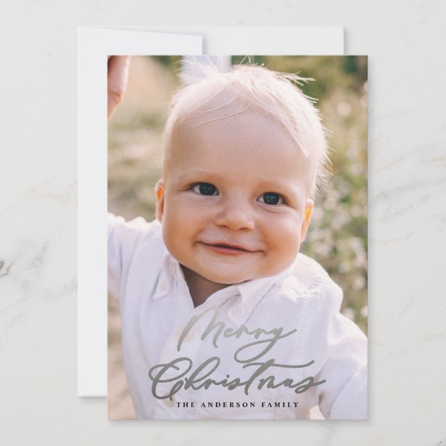 Modern minimal photo Christmas elegant script Holiday Card (Front)