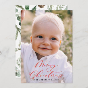 Modern minimal photo Christmas elegant script Holiday Card