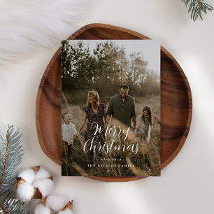 Modern minimal photo Christmas elegant script Holiday Card