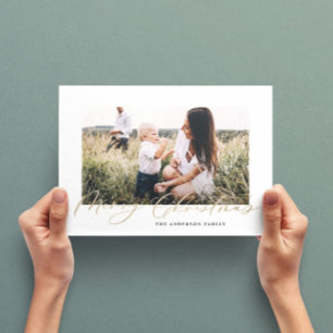 Modern minimal photo Christmas elegant script Holiday Card