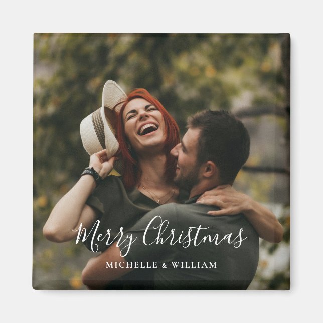 Modern Minimal Photo Christmas Script Magnet (Front)