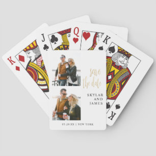 Modern Minimal Photo Collage White Save The Date Playing Cards