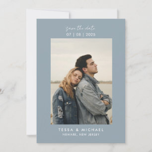 Modern Minimal Photo Dusty Blue Wedding Save The Date