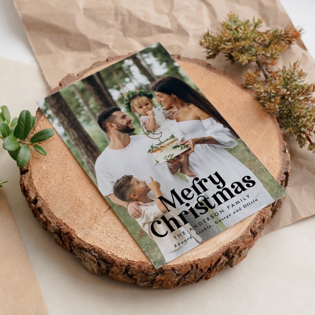 Modern minimal photo elegant bold typography holiday card (Creator Uploaded)