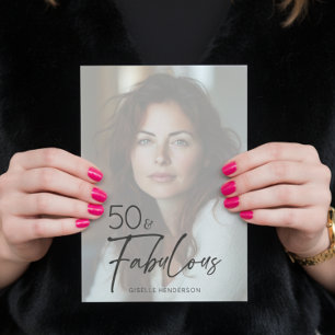 Modern Minimal Photo Fifty & Fabulous Birthday Invitation