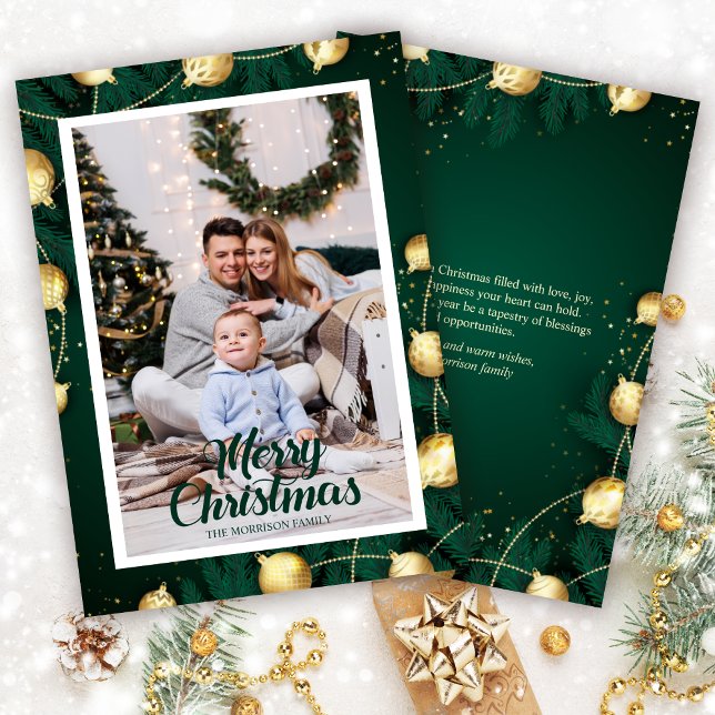 Modern Minimal Photo Green Christmas Holiday Card (Creator Uploaded)