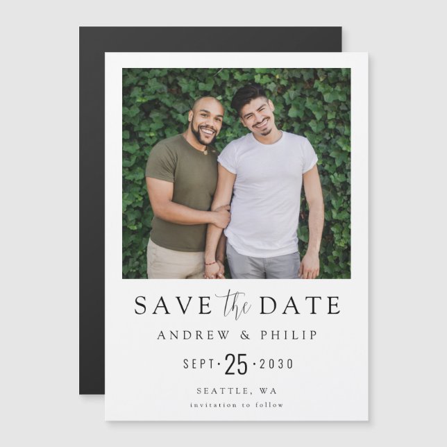 Modern Minimal Photo LGBTQ Save the Date Card (Front/Back)