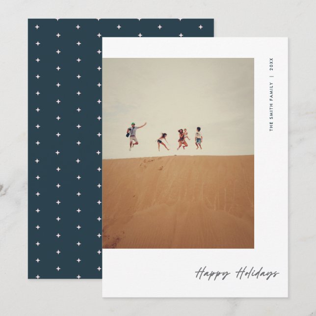 Modern Minimal Photo Navy Christmas Holiday Card (Front/Back)