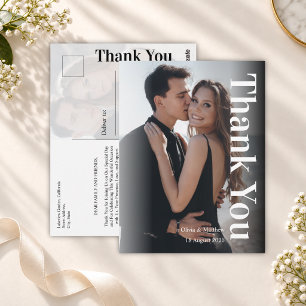 Modern Minimal Photo Overlay Wedding Thank You Postcard