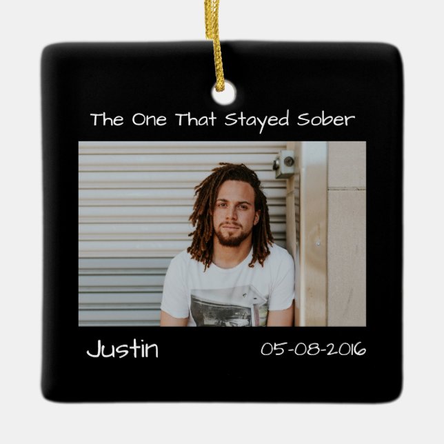 Modern Minimal Photo Sober Support Ceramic Ornament (Front)