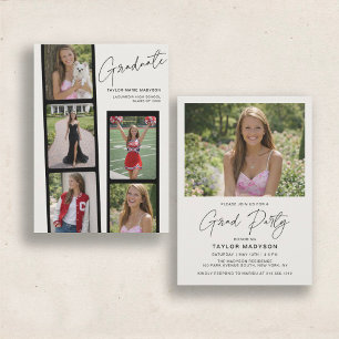 Modern Minimal Photo Strip Graduation Party Invitation