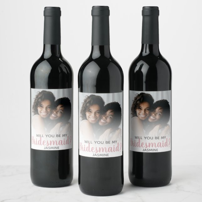 Modern Minimal Photo | Will You Be My Bridesmaid Wine Label (Bottles)