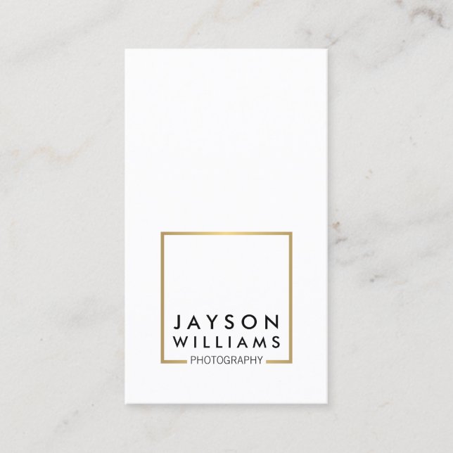 Modern Minimal Photographer Gold Square Logo I Business Card (Front)