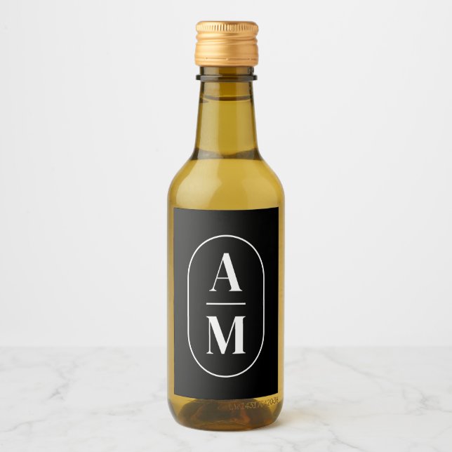 Modern Minimal Pill Monogram - Black Wine Label (Front)