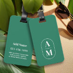 Modern Minimal Pill Monogram - Green Luggage Tag<br><div class="desc">A trendy,  elegant design for your tag. Modern,  minimal lines makes this a classy addition to your luggage or bag.</div>