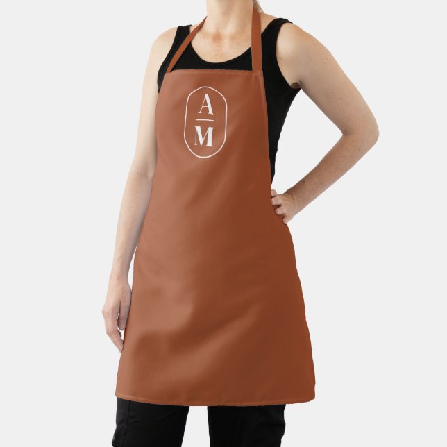 Modern Minimal Pill Monogram - Terra Cotta Colour Apron (Insitu)