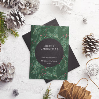 Modern Minimal Pine Pattern Corporate Christmas Holiday Card