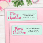 Modern Minimal Pink and Mint Green Merry Christmas Return Address Label<br><div class="desc">These modern minimalist pink an mint green Christmas return address labels feature the typography design with the template to type your address. The "Merry Christmas" saying is in pink casual script font.</div>