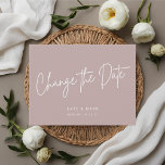 Modern Minimal Pink Change the Date Announcement Postcard<br><div class="desc">Custom-designed wedding postponement/change the date postcard featuring modern white hand lettering design on dusty rose/blush pink background.</div>