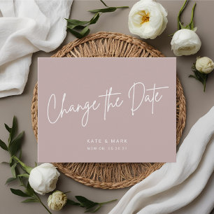 Modern Minimal Pink Change the Date Announcement Postcard