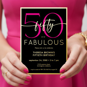 Modern Minimal Pink Fifty Fabulous Script Birthday