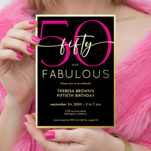 Modern Minimal Pink Fifty Fabulous Script Birthday