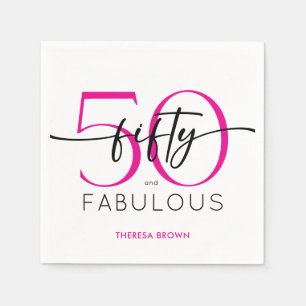 Modern Minimal Pink Fifty Fabulous Script Birthday Napkin