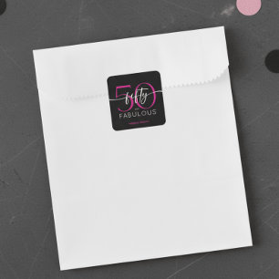 Modern Minimal Pink Fifty Fabulous Script Birthday Square Sticker