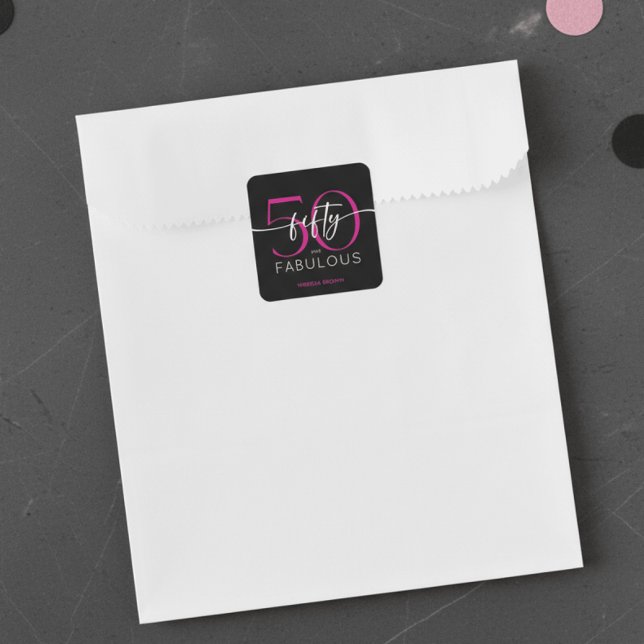 Modern Minimal Pink Fifty Fabulous Script Birthday Square Sticker (Creator Uploaded)